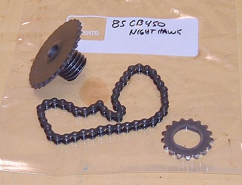 1985 Honda CB450 Nighthawk OIL PUMP SPROCKET W CHAIN and GEAR