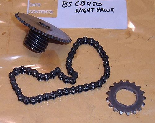 1985 Honda CB450 Nighthawk OIL PUMP SPROCKET W CHAIN and GEAR