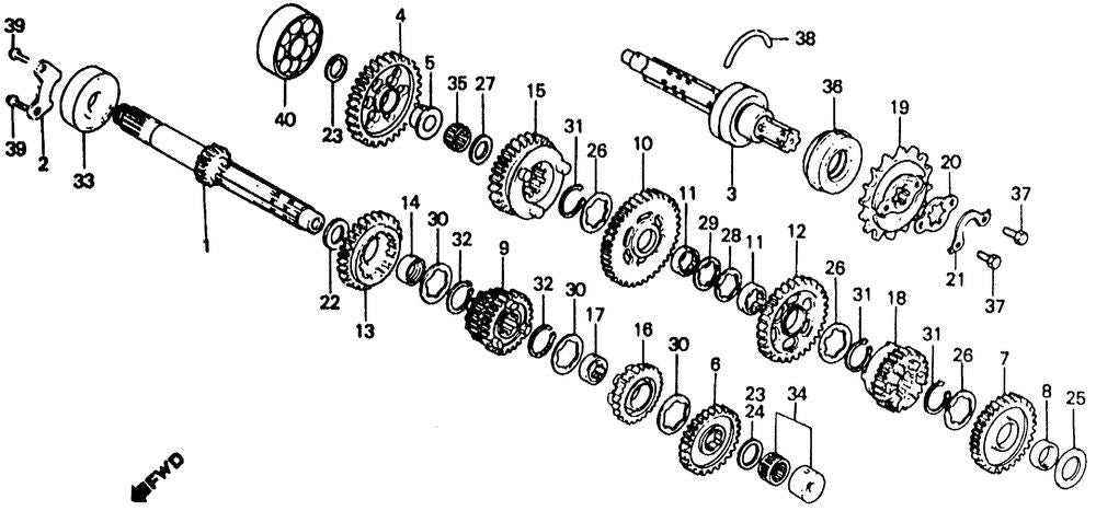 1986 Honda VF500 Interceptor TRANSMISSION MAINSHAFT